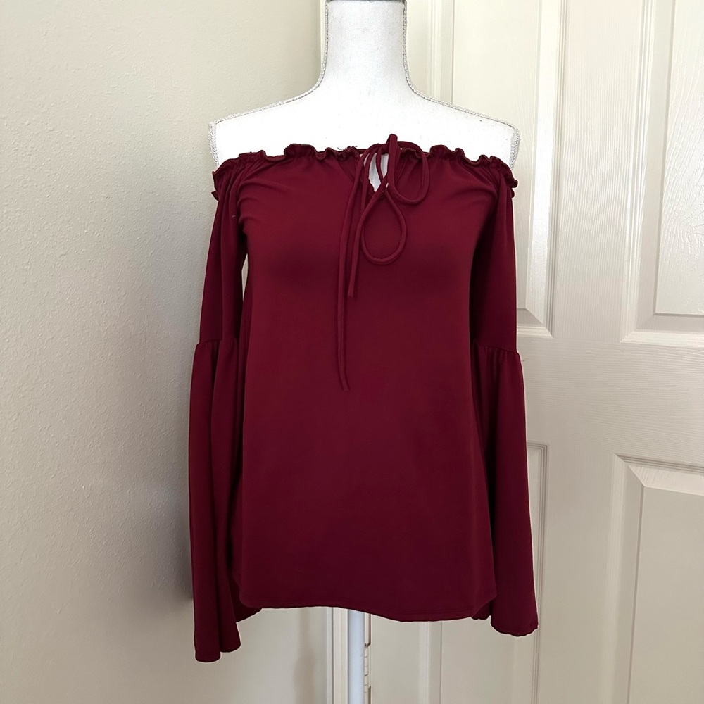 Elegant Off-Shoulder Burgundy Bell Sleeve Top